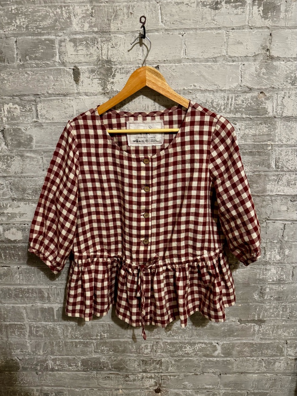 notPERFECTLINEN Marsala Gingham Charleston top.
